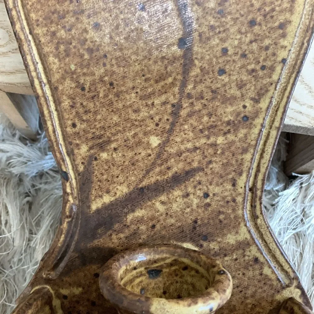 Handmade Artist Signed Stoneware Wall Taper Candle Wall Sconce Studio Pottery